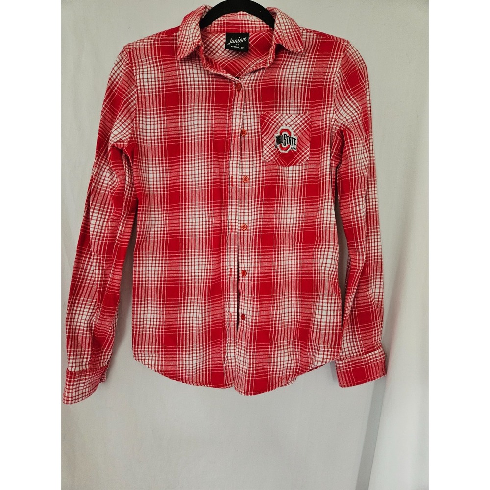 OHIO STATE Long Sleeve Shirt Womens Size 3/5 S Juniors by Gen2 Red Plaid Flannel